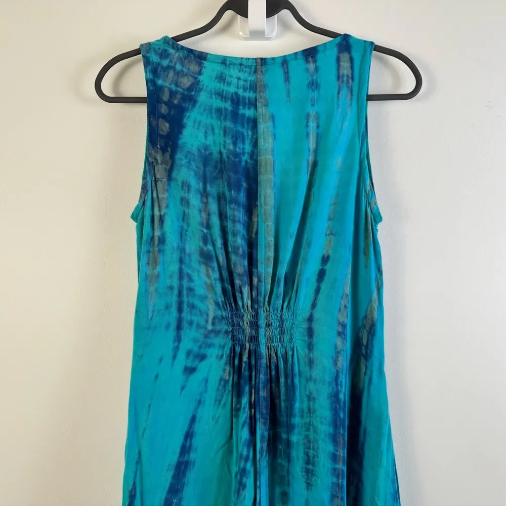 Soft Surroundings XS Tie Dye Tank Dress Blue Rayon Boho Beachy Summer Midi Maxi - Image 7