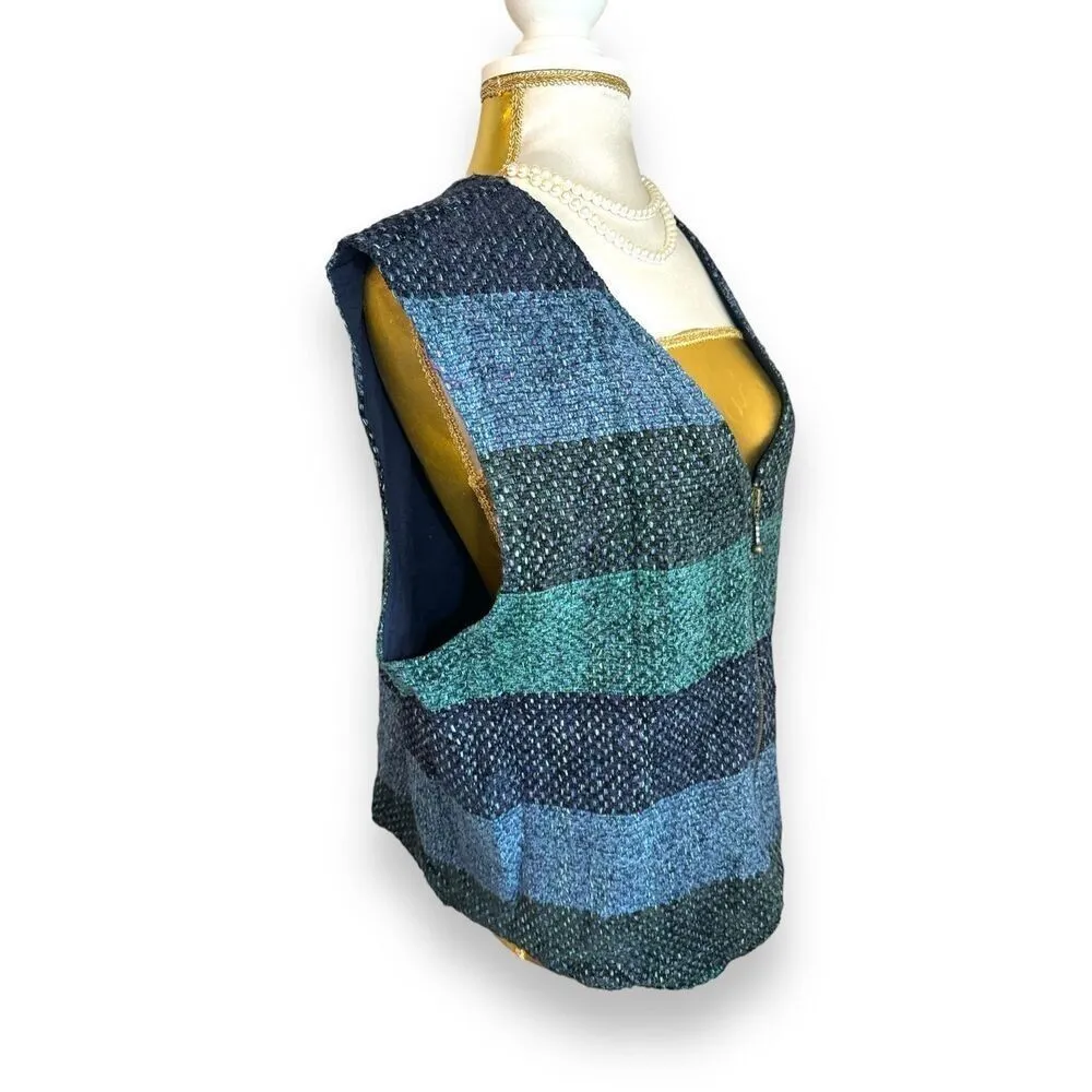 Vintage Westbound Womens Blue Cotton Tweed Striped Full Zip Vest sz XL 1980s - Image 3