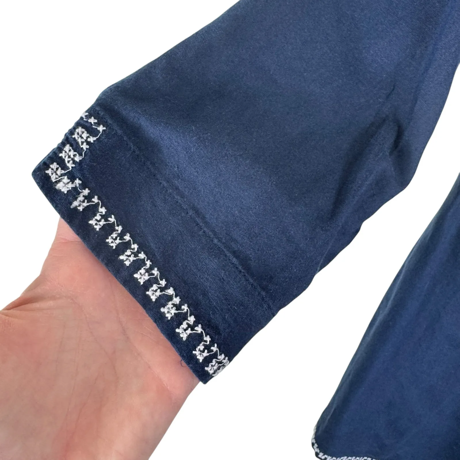 Fleur Bleue Navy Blue Linen Cotton‎ 3/4 Sleeve Embroidered Tunic Top Size M Size M - Image 4