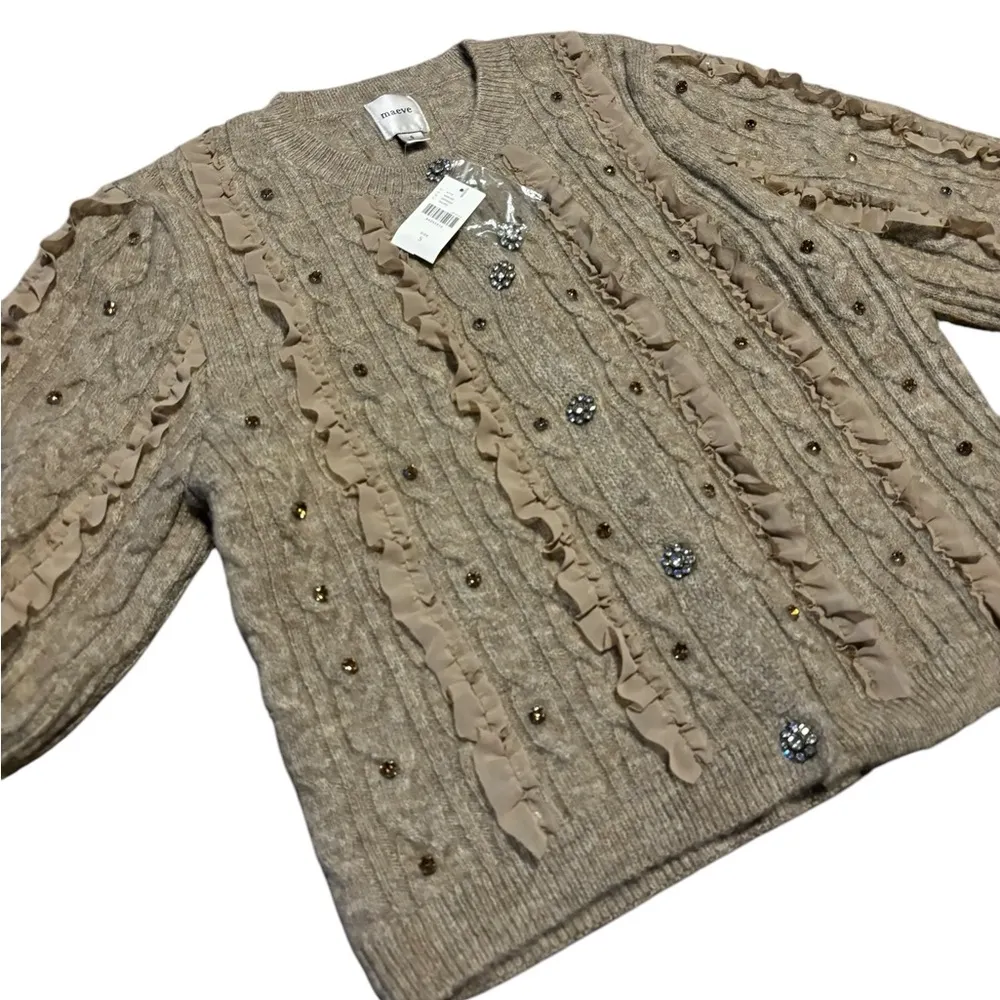 NEW Maeve Short-Sleeve Embellished Ruffled Cardigan Sweater - Image 11
