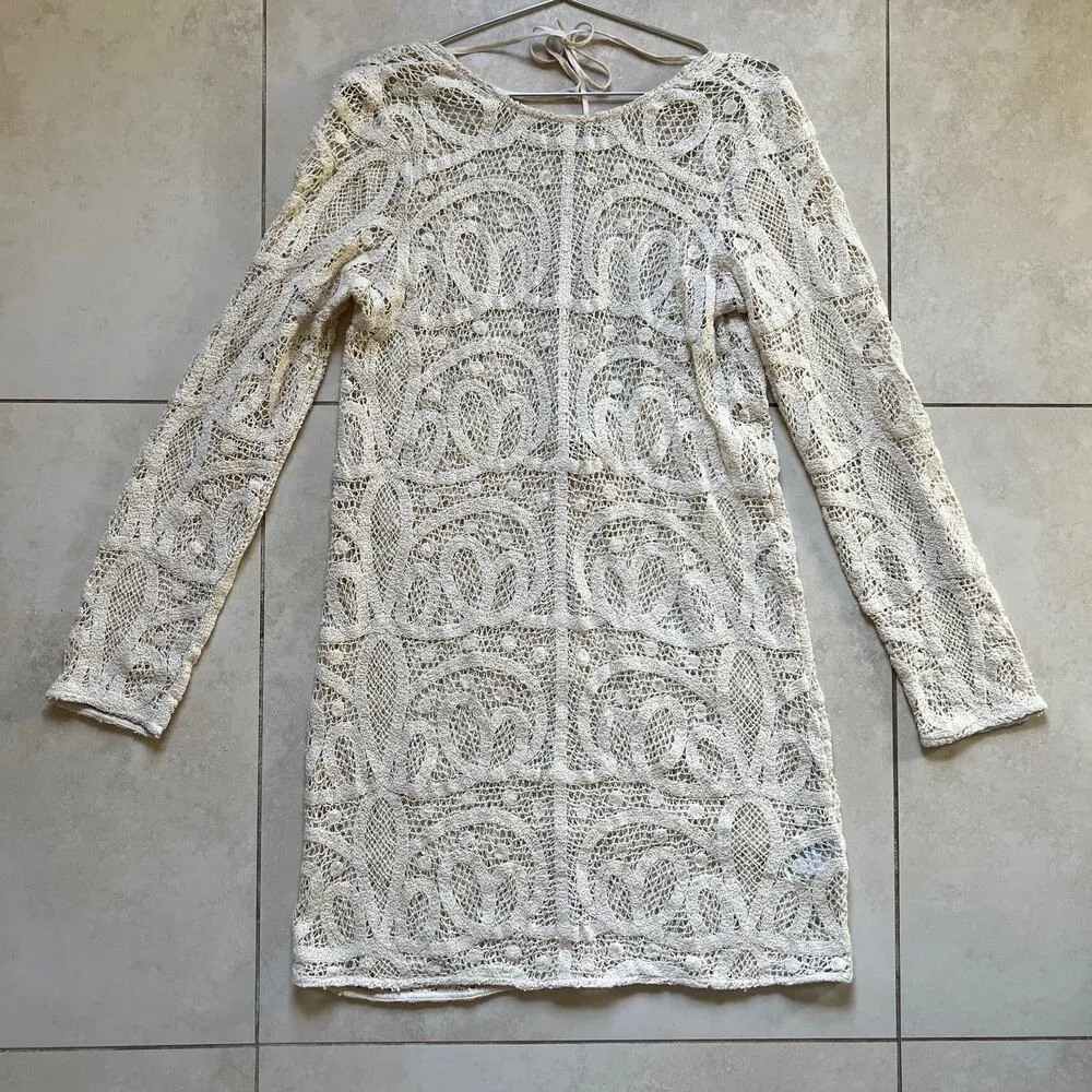 NWOT H&M Cream Crotchet Long Sleeve Dress Size S - Image 2