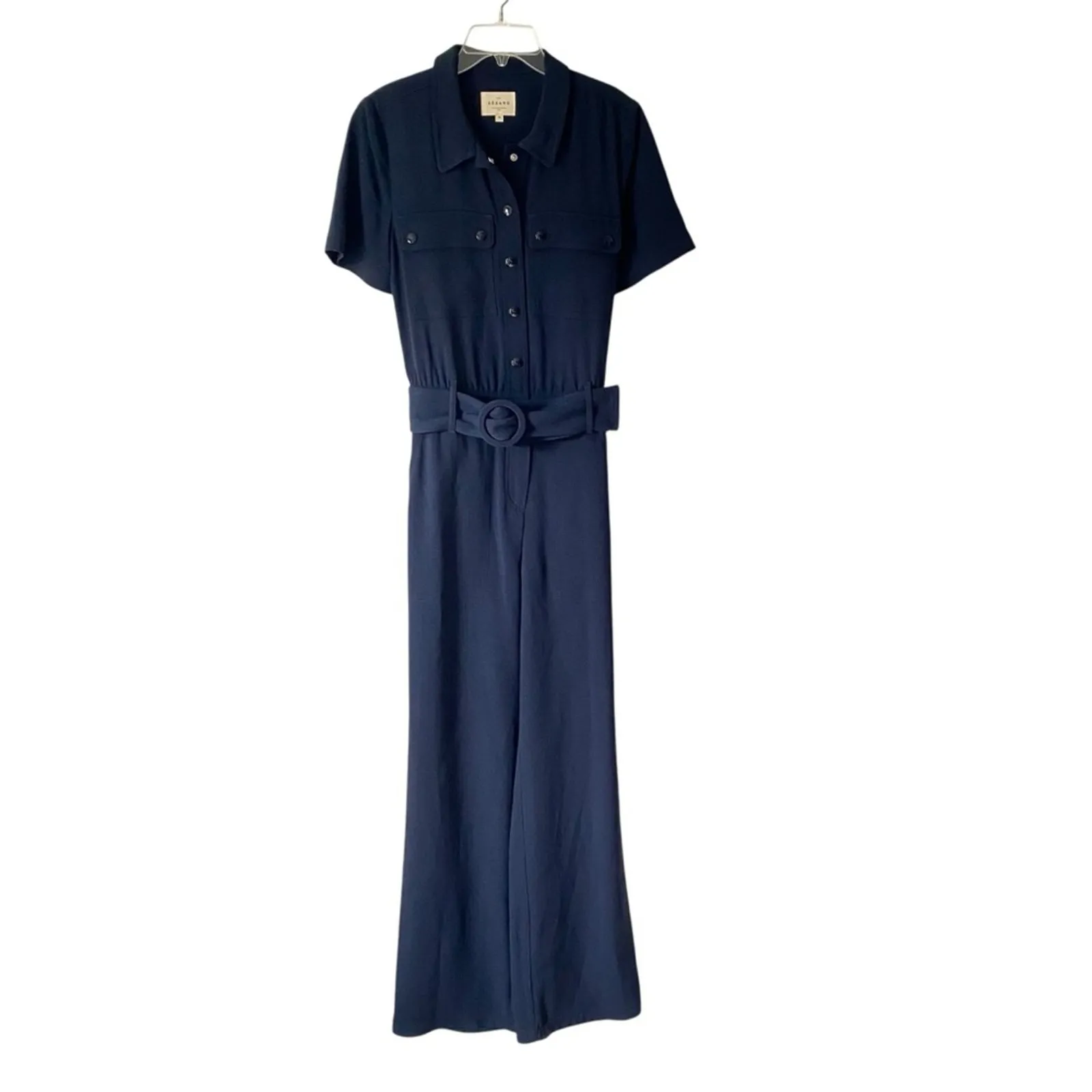 Sezane Manhatt Navy Blue Belted Jumpsuit size 36 US 4 - Image 2