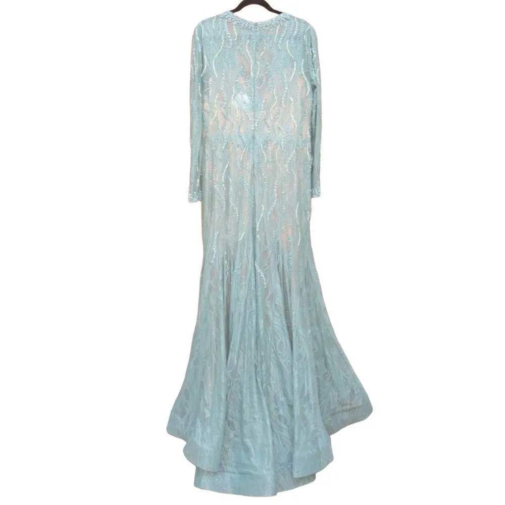 Mac Duggal 79291 Womens BEADED ILLUSION LONG SLEEVE PLUNGE NECK GOWN - Image 10