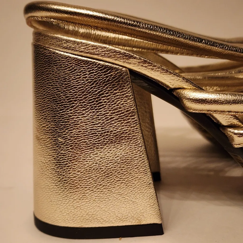 Free People Colette Cinched Women’s Gold Strappy Block Heel Sandals Size 6.5 /37 - Image 13