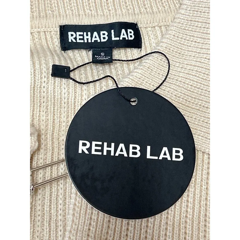 NEW Rehab Lab Beige Ribbed Knit Long Sleeve Pin Collar Cardigan Crop Top Size S - Image 4