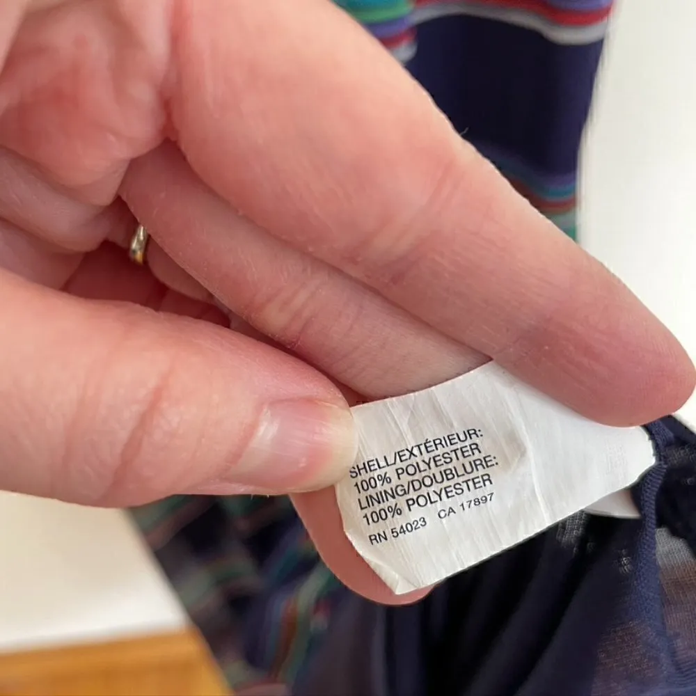 GAP Navy Blue Red White Multi Striped Sleeveless Tie Waist Blouson Maxi Dress M - Image 6