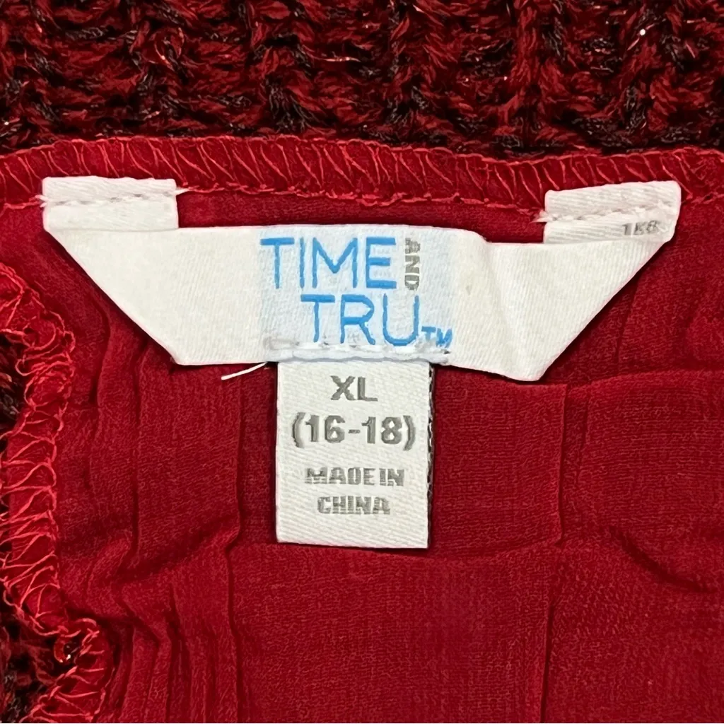Time and Tru Red Sequins Tunic Sweater with Braided Back Size XL - Image 10