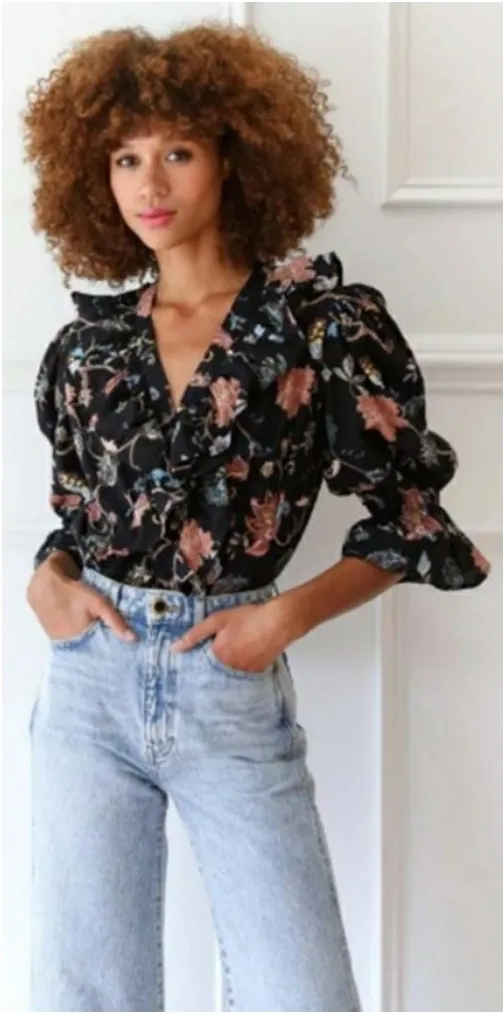 💕MILLE💕 Hanna Top ~ St Germaine Boho Floral Print NWOT Black Size M - Image 2