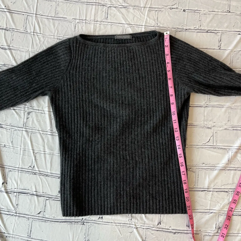 Mendocino Cashmere Crew Neck Ribbed Sweater Dark Grey Women’s M Boxy 3/4 Sleeve Black Size M - Image 11