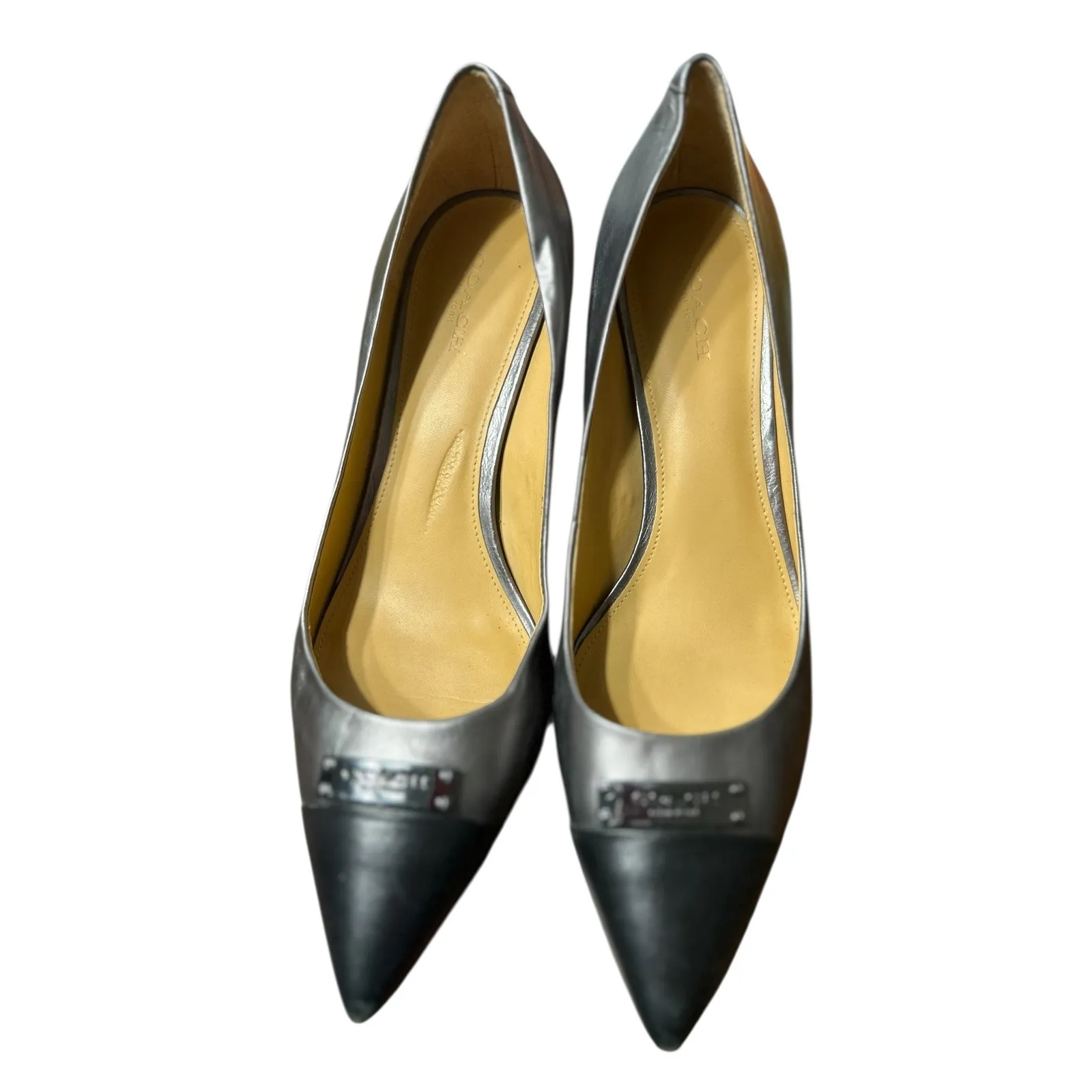 Coach Black Silver Pointed Toe Kitten Heel Pumps Women's Size 9B - Image 9