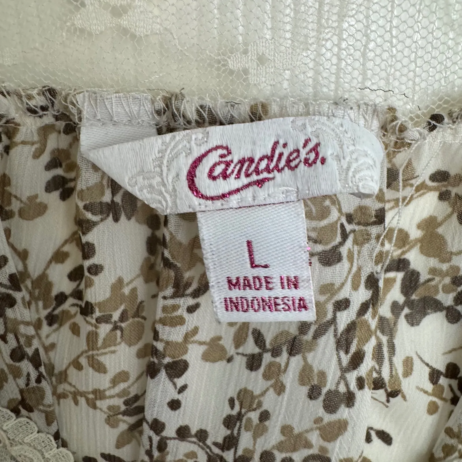 Candies Y2K Long Sleeve Floral Lace Square Neck Smocked Waist Blouse Top L White Size L - Image 7