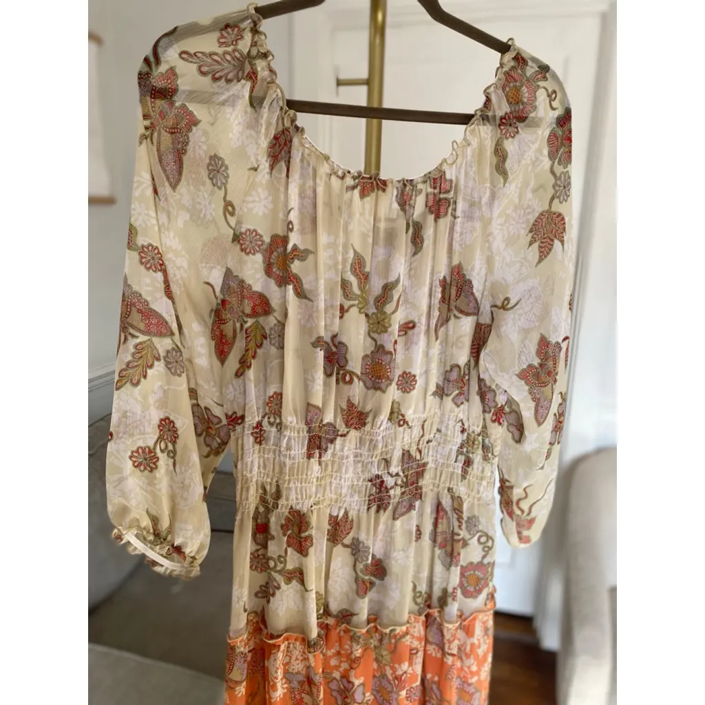 Fig And Flower Maxi Dress Floral Sheer Tiered Fairy Romantic Cottagecore Boho 2X Orange - Image 8