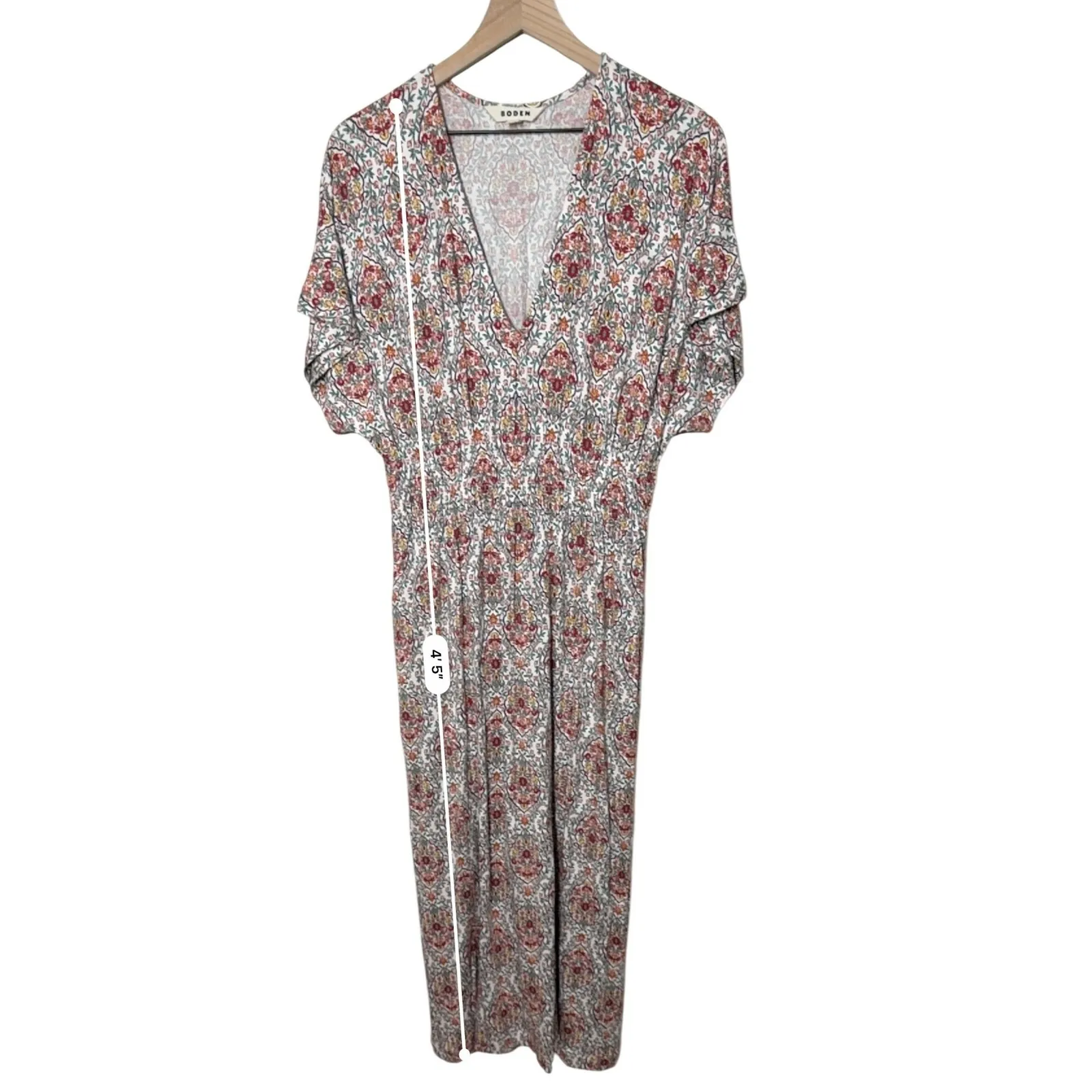 Boden Smocked Waist Jersey Maxi Dress Women US 8P Boho Cottage Easy Wear Garden Red - Image 6