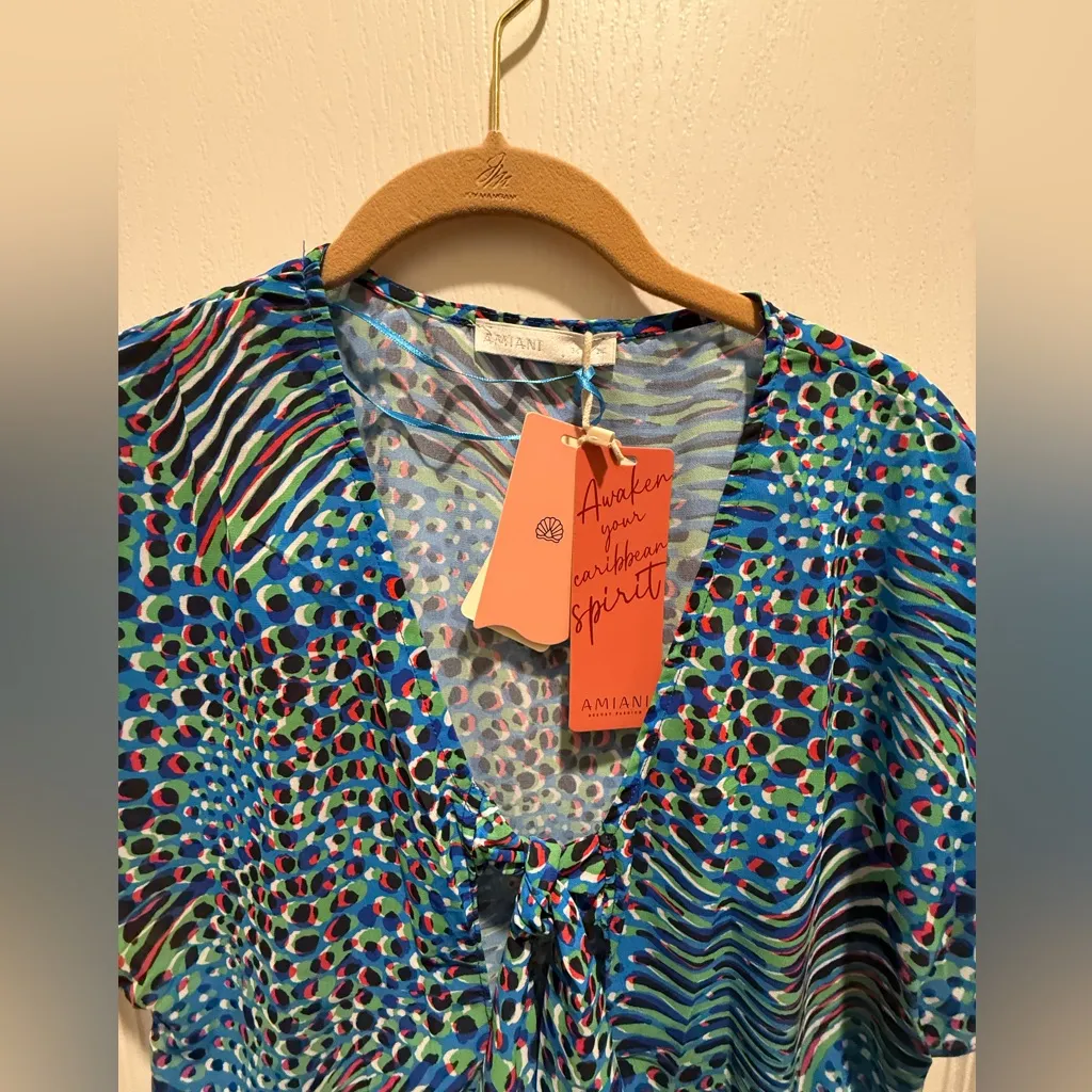 NWT AMIANI Tie up Front Dress Coverup size M Blue Size M - Image 2