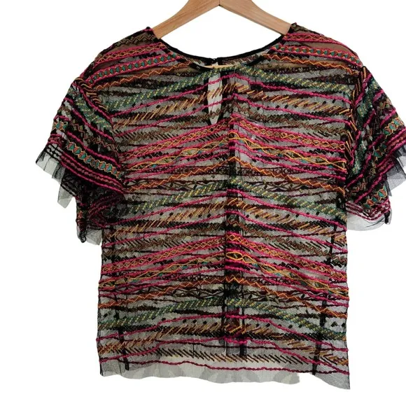 Anthropologie Maeve Naples Embroidered‎ Mesh Sheer Blouse  Size XS NWT - Image 2