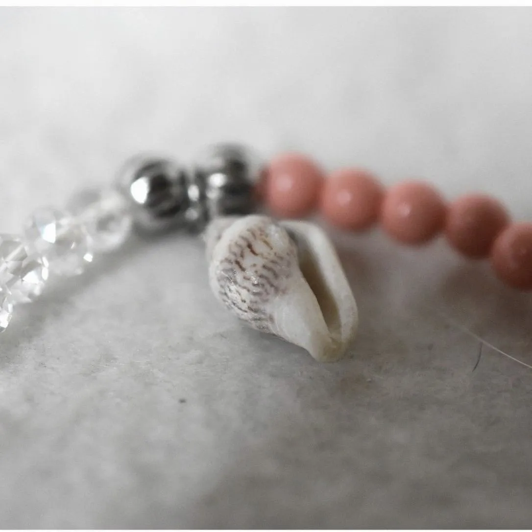 Source Unknown Beach Chair Ready Pink/Clear Beads Shell/Starfish Charm 5.5" Stretch Bracelet - Image 2