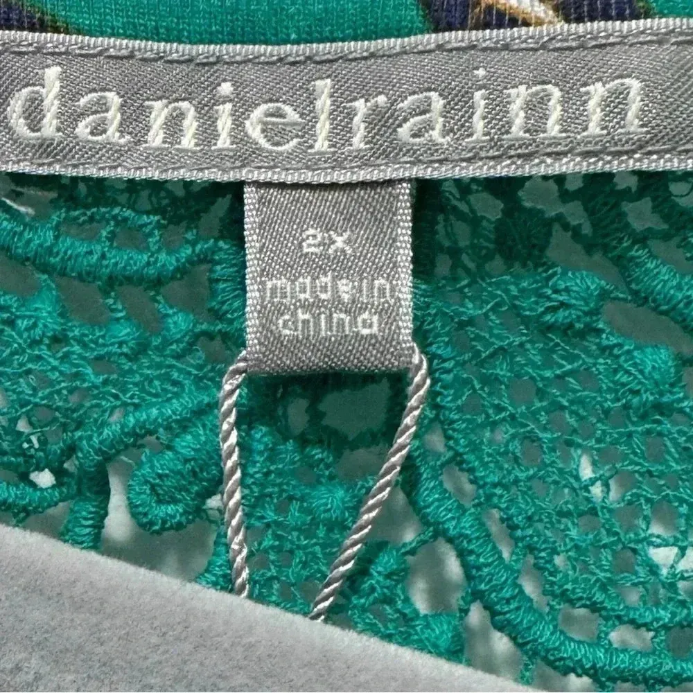 New Daniel Rainn Tropical Green Floral Sleeveless Blouse Crochet Lace Womens 2XL - Image 6