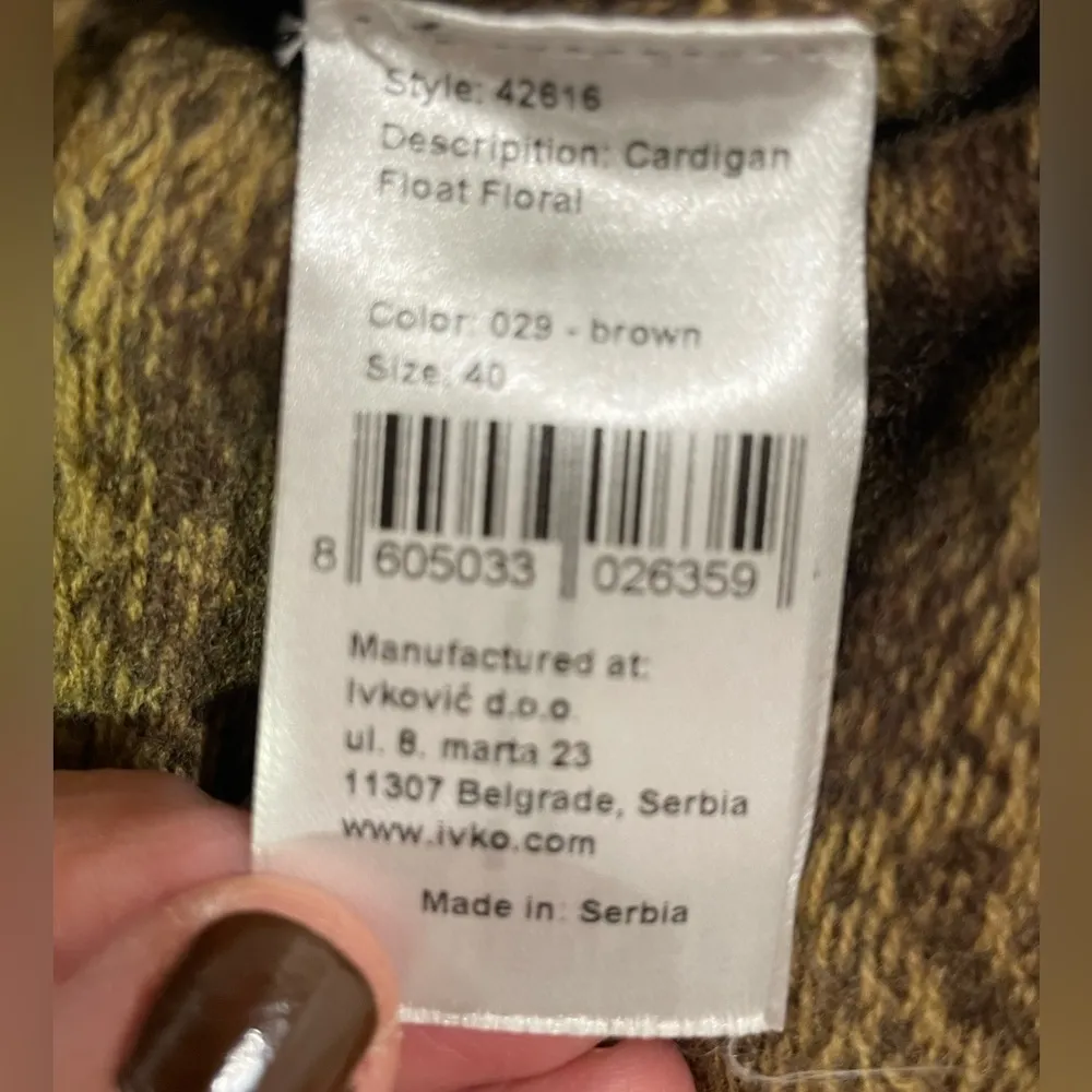 Flavored Tartan wool cardigan Float floral brown lavender red orange yellow tan Size M - Image 11