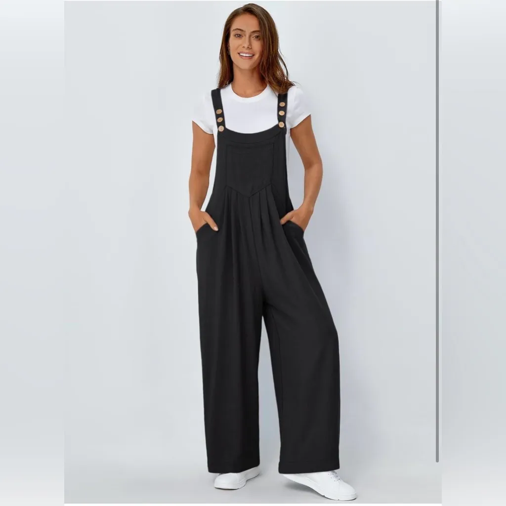 NEW Black Linen Blend Jumpsuits Overalls Wide Leg Casual Trendy Jumpers M Size M - Image 6