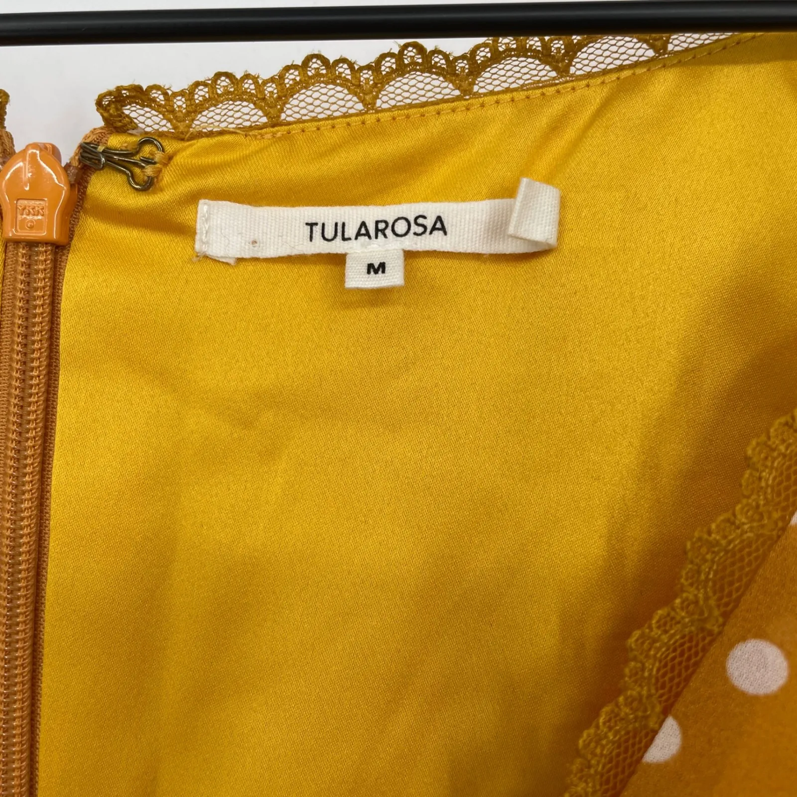 TULAROSA Mustard Yellow Polka Dot Ruffle Sleeve Wrap Dress Size M - Image 3