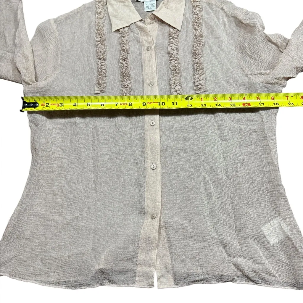 Jones Wear Vintage Silk Blouse Button Up Cream Ruffles Womens Size 6 Workwear - Image 9