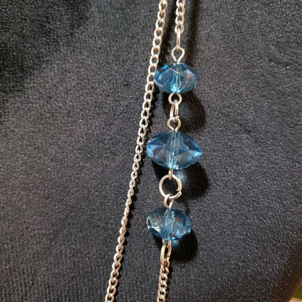 Womens Fashion Silver Tone Blue Crystals Metal Bowls Station Necklace Jewelry - Image 4