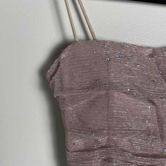 New Lulus Women's XS Spaghetti Strap Pink Bodycon Ruched Mini New Years Dress - Image 3