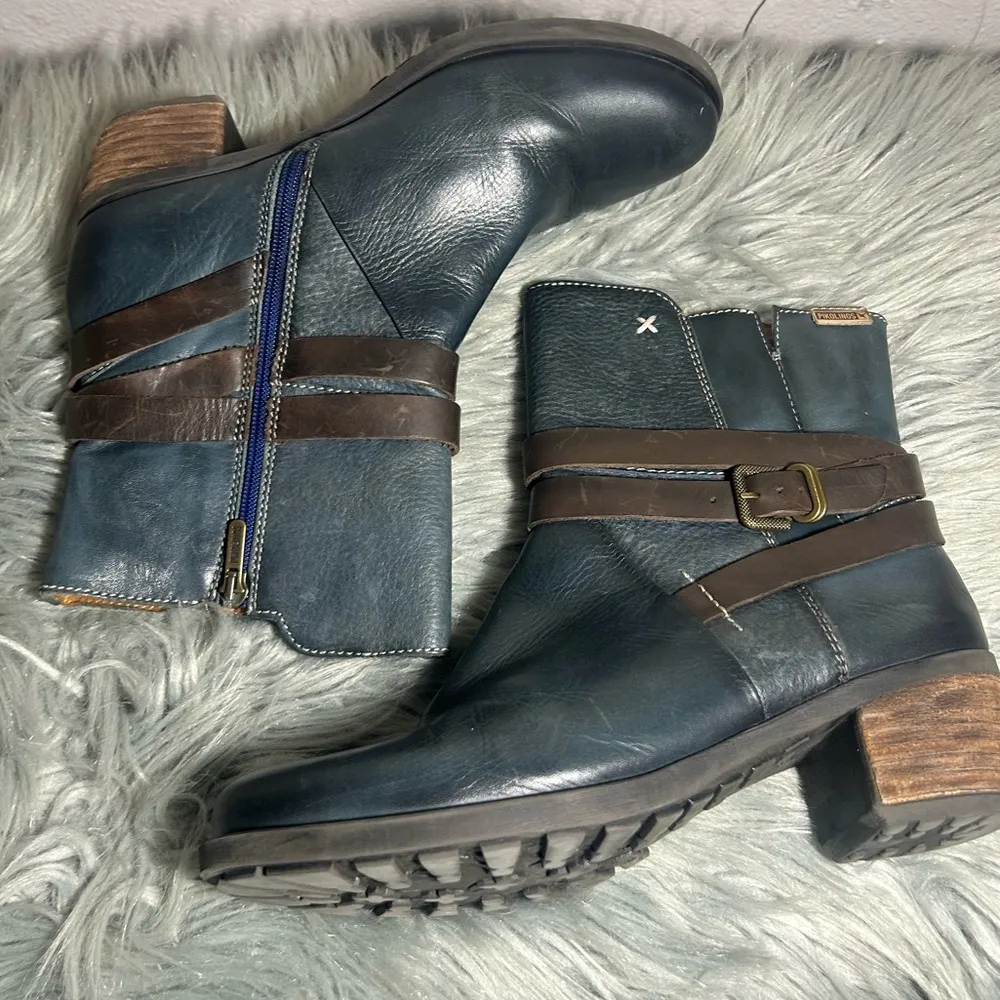 Pikolinos Leather Side Zip Strap Buckle Ankle Boho Boot LowHeel Size EU38 / - Image 8