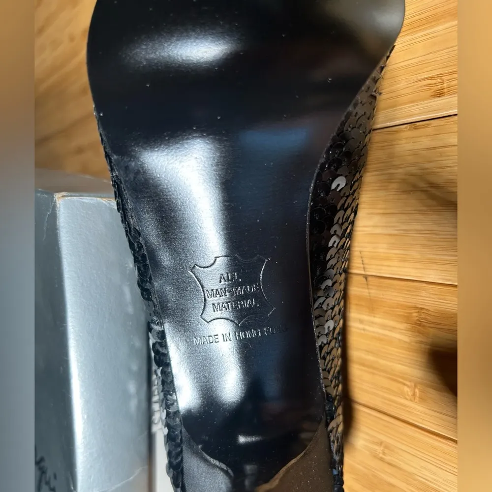 Vintage Beaded & Sequin Black Shoes With Stars Size 10 Used - Image 7