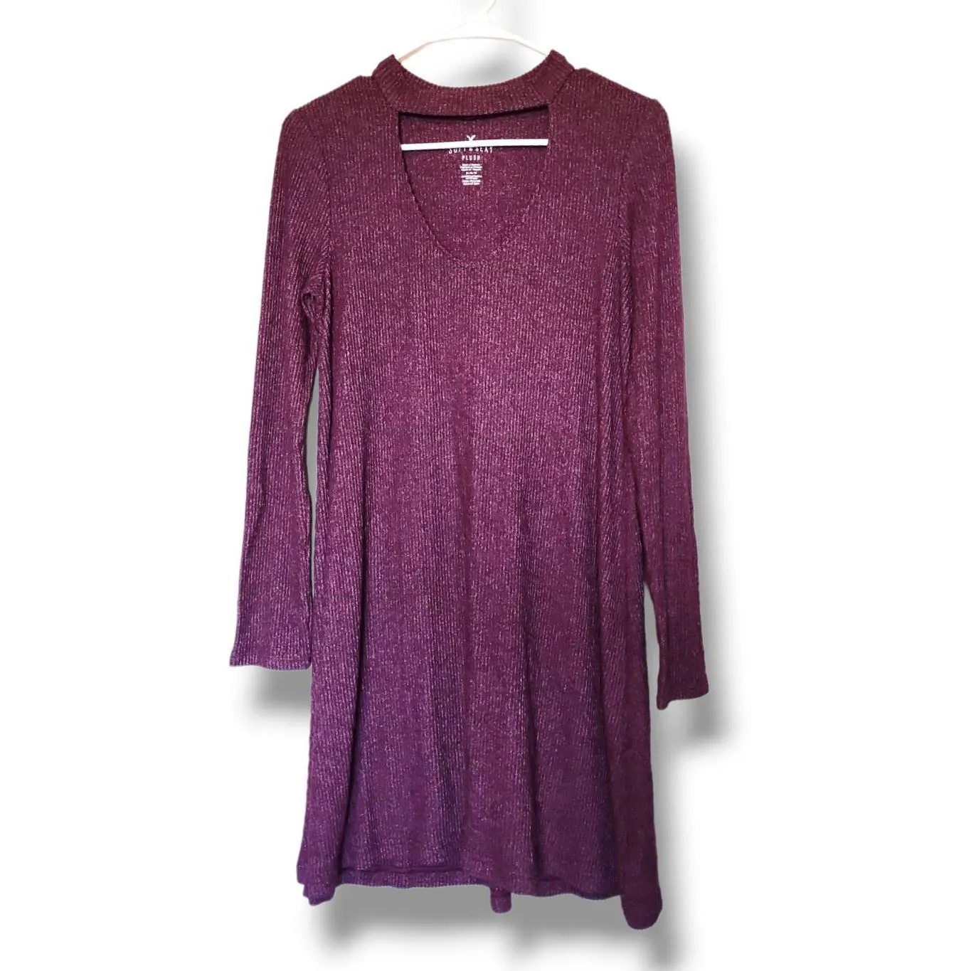 American Eagle Soft and Sexy Women's Maroon Ribbed Collared Keyhole Midi Dress s - Image 2