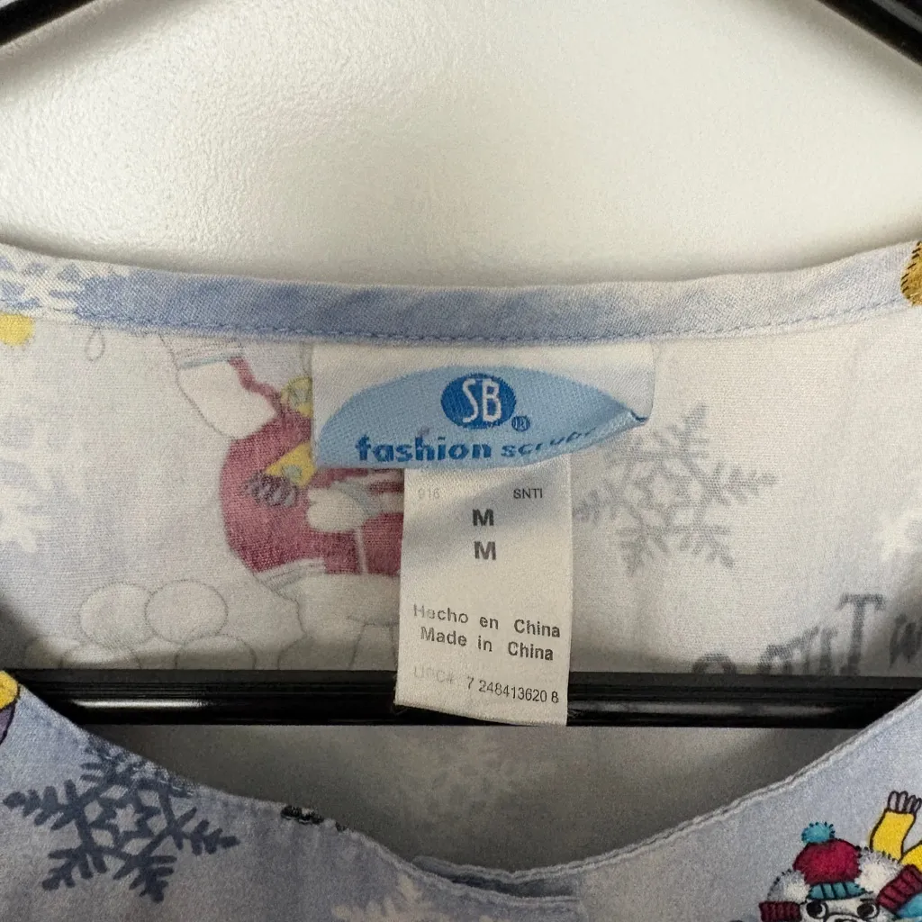 Women’s Snow Themed Cartoon Print Scrub Jacket Size: M Blue Size M - Image 4