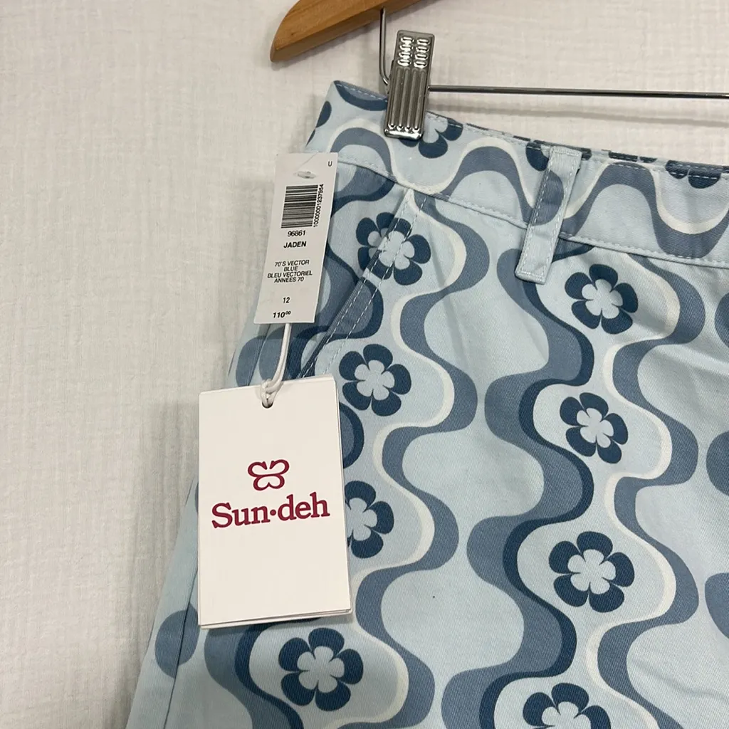Aritzia Sun-deh Jaden 70's Vector Blue Geo Floral Twill Cotton Pant wide‎ leg 12 - Image 5