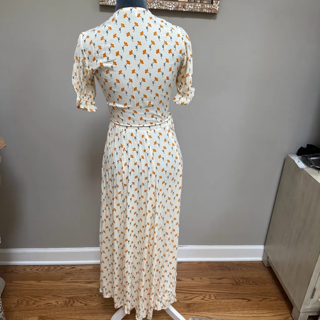 Faithfull the Brand Midi Hana Wrap Dress Anthropologie Yellow Floral Print XS 2 - Image 5