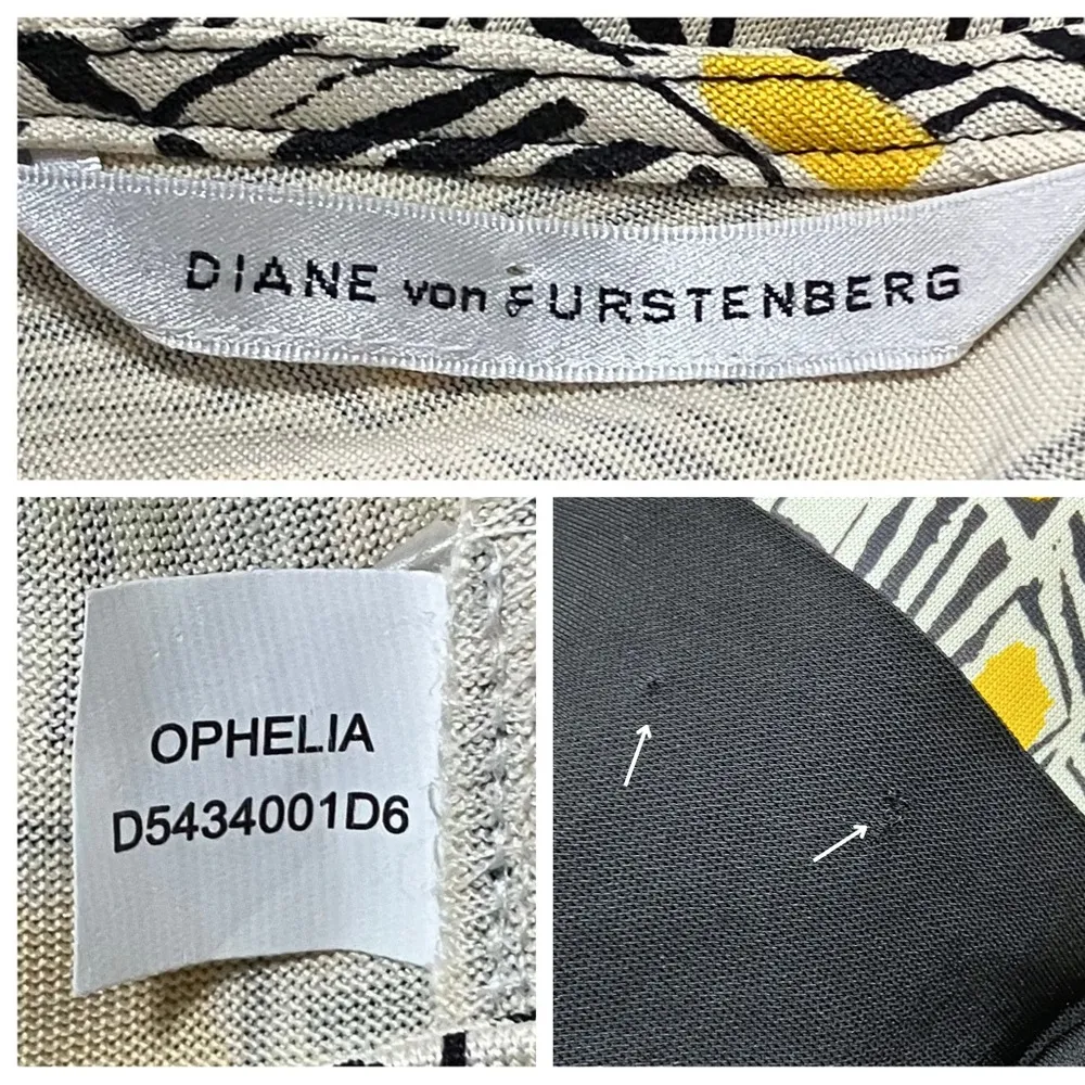 Diane Von Furstenberg 100% Silk Yellow Deep V Neck Geometric Ophelia Dress Sz 6 - Image 8