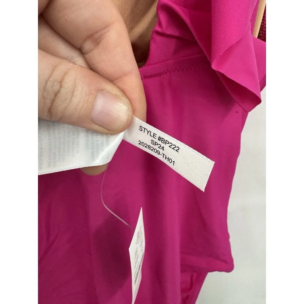 J. Crew Ruched‎ Ruffle One Piece Swimsuit women 6 Pink Fuchsia Resortwear NEW - Image 6