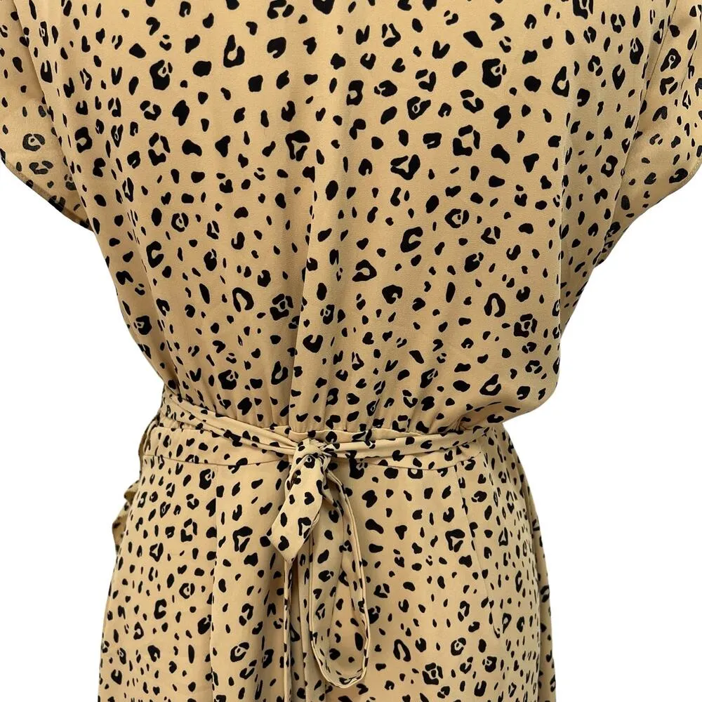 Aritzia Sunday Best Size 6 Savoy Wrap Dress Leopard Print Tan Black Ruffle Flowy - Image 11