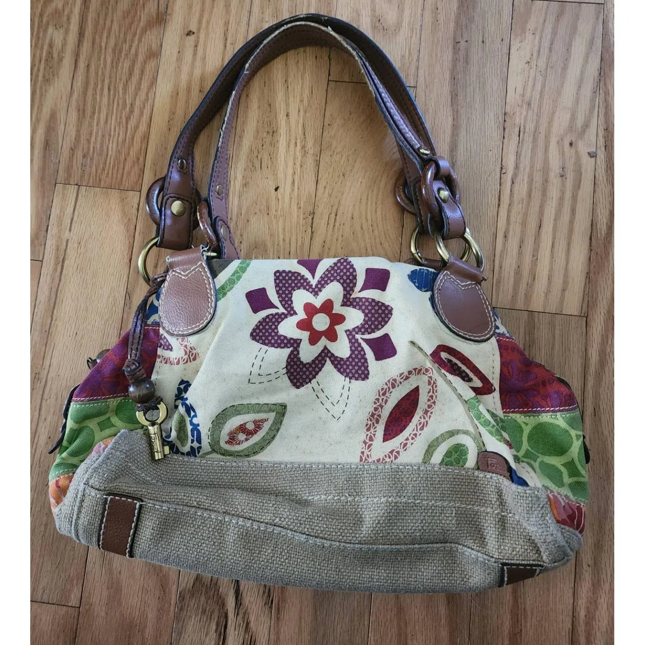 Fossil Handbag Womens Canvas Multicolor Floral Pattern Dual Handles‎ Boho Y2K - Image 2