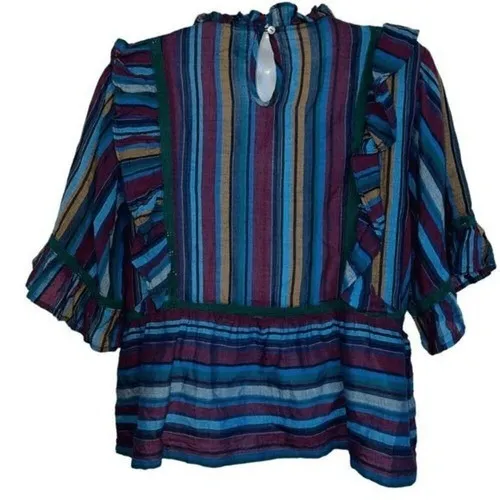 ANTHROPOLOGIE DRA Tabi  Top Laurel Stripe Peplum Hem‎ Ruffles NWOT Size M - Image 6