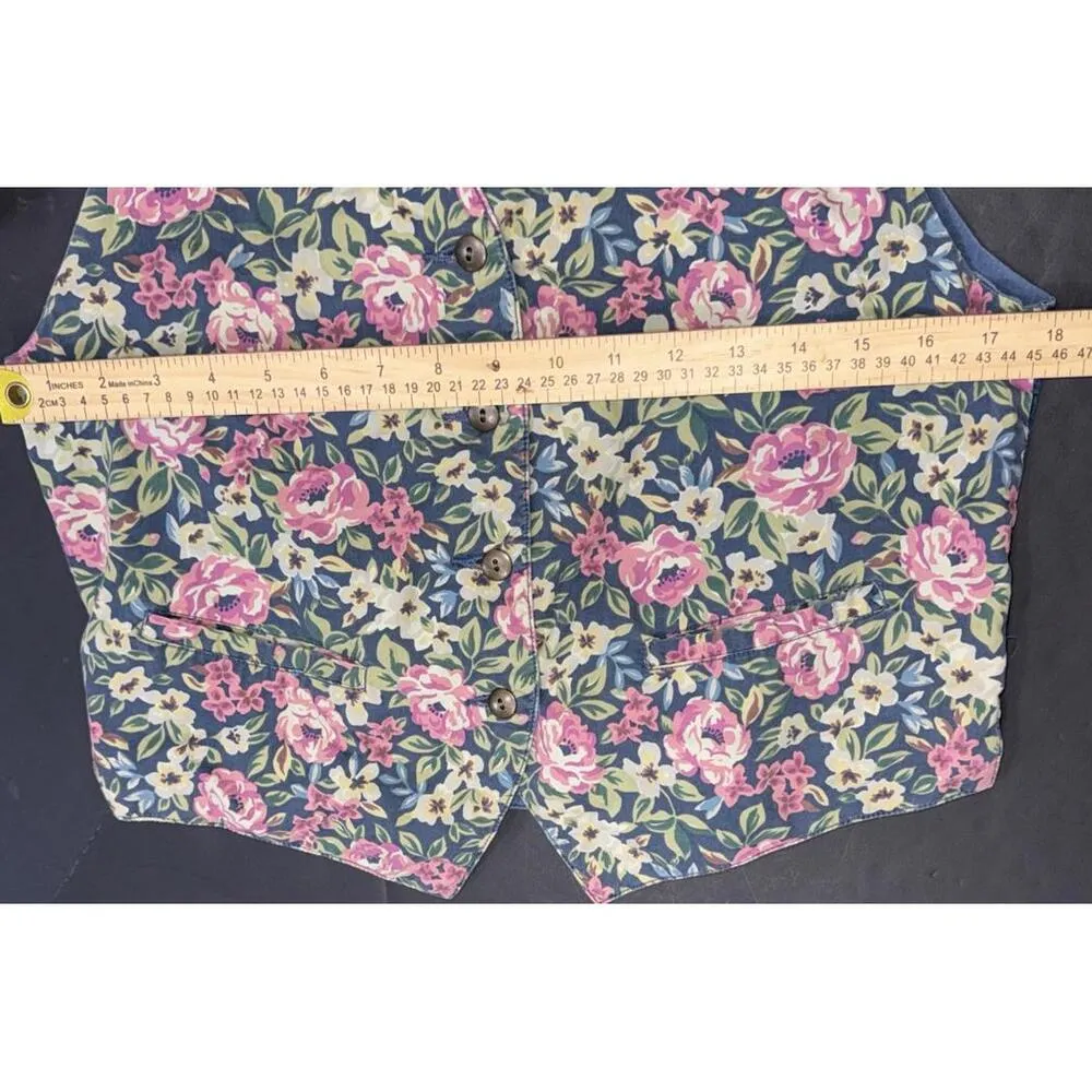 Vintage Banana Republic Safari & Travel Floral Cotton Denim Printed Jean Vest M - Image 8