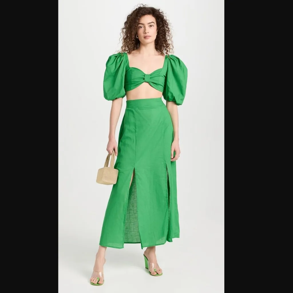The Lulo Project Marti Green Double Slit Maxi Skirt S - Image 3