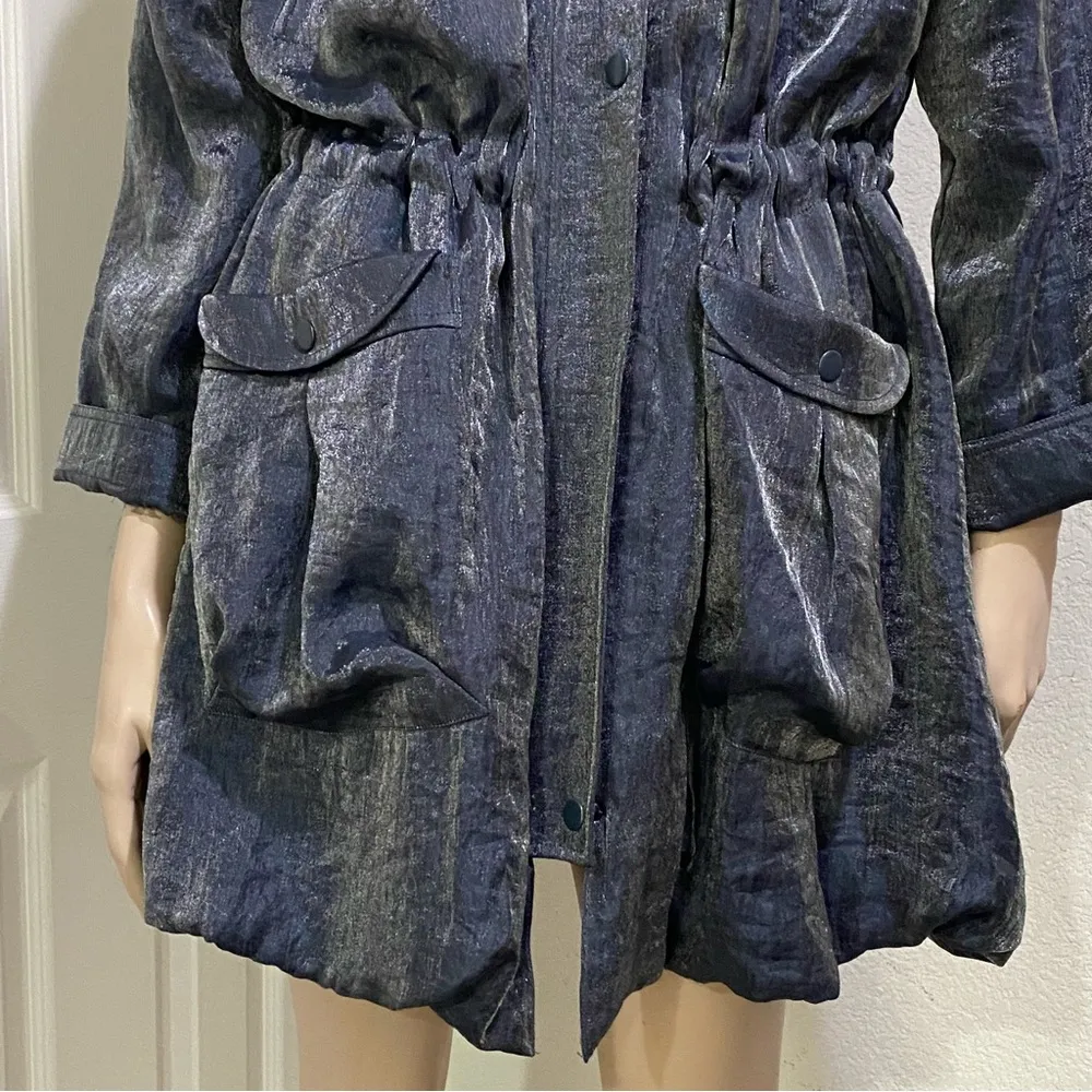 SAMUEL DONG Shimmer Bluish Gray Cinched Waist Bubble Coat Jacket Size L Blue Size L - Image 9