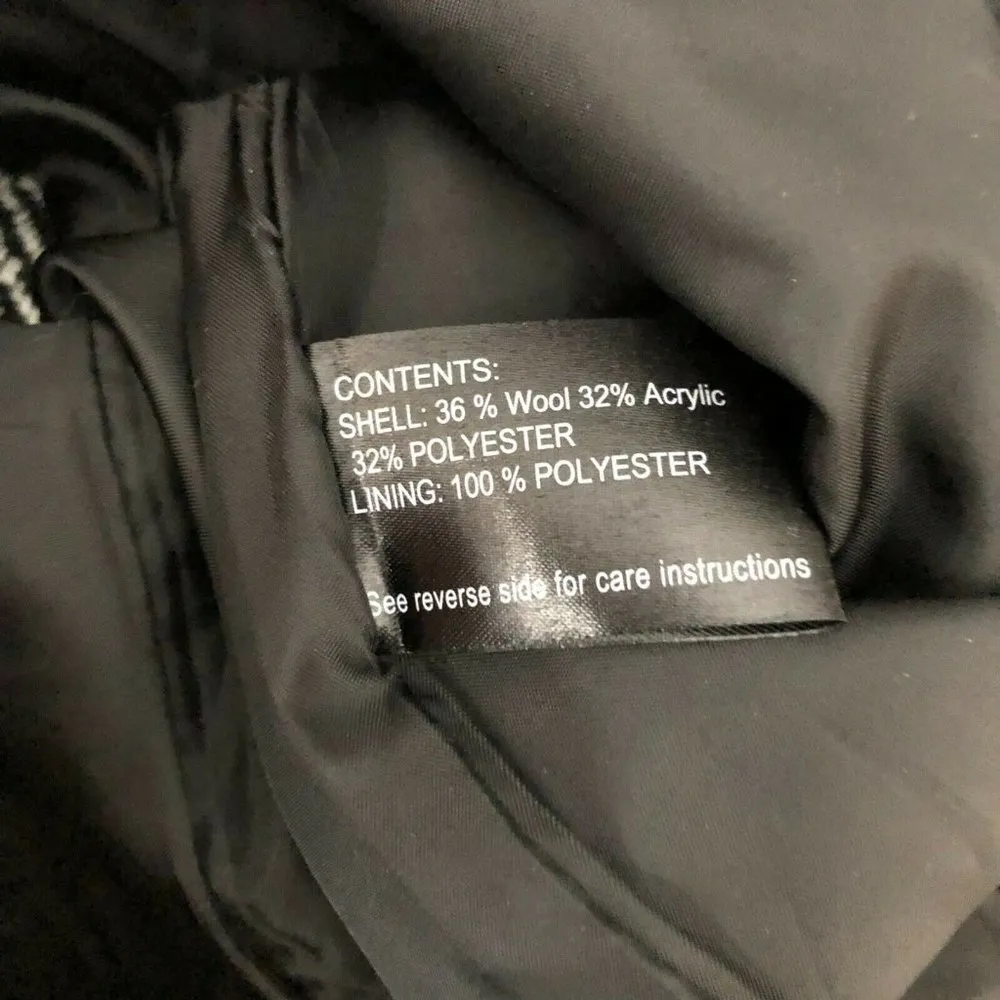 Giacca Womens Coat Herringbone Wool Blend Button Front Pockets Black White M Size M - Image 5