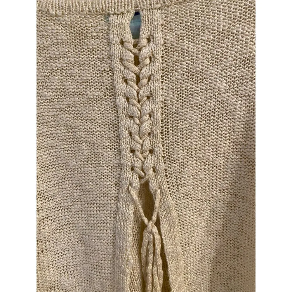 She + Sky Long Sleeve Lace Up Back Tunic Sweater Cream Women's Size Large - Image 3