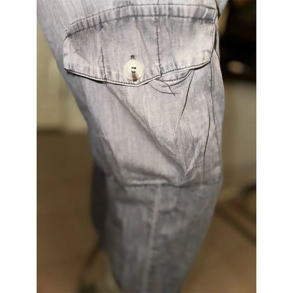 Dress Forum  Women's Gray Cargo Pants Size M Elastic Waist Drawstring - Image 7