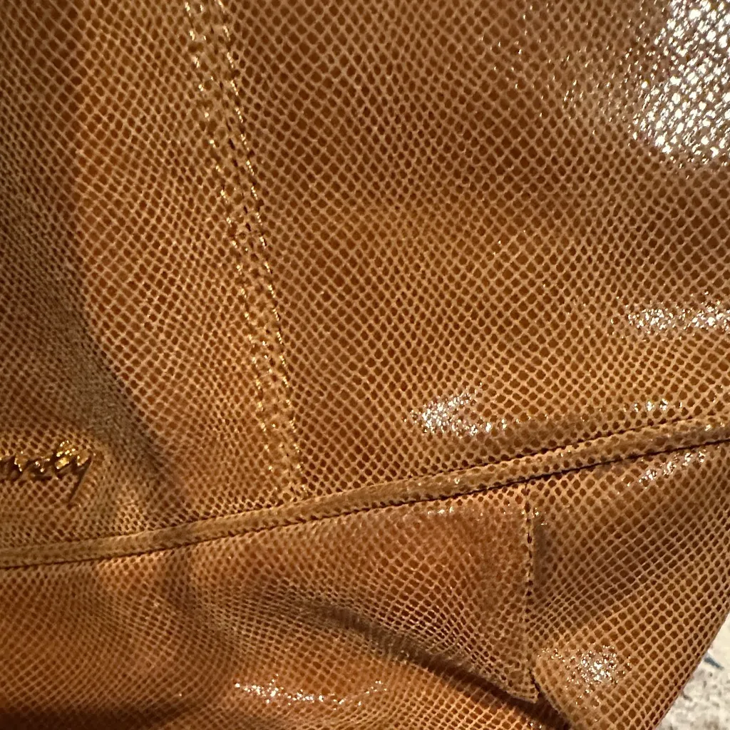 B. MAKOWSKY LEATHER SHIMMER SNAKE BROWN LIZZARD SHOULDER HANDBAG GOLDTONE TRIM - Image 9