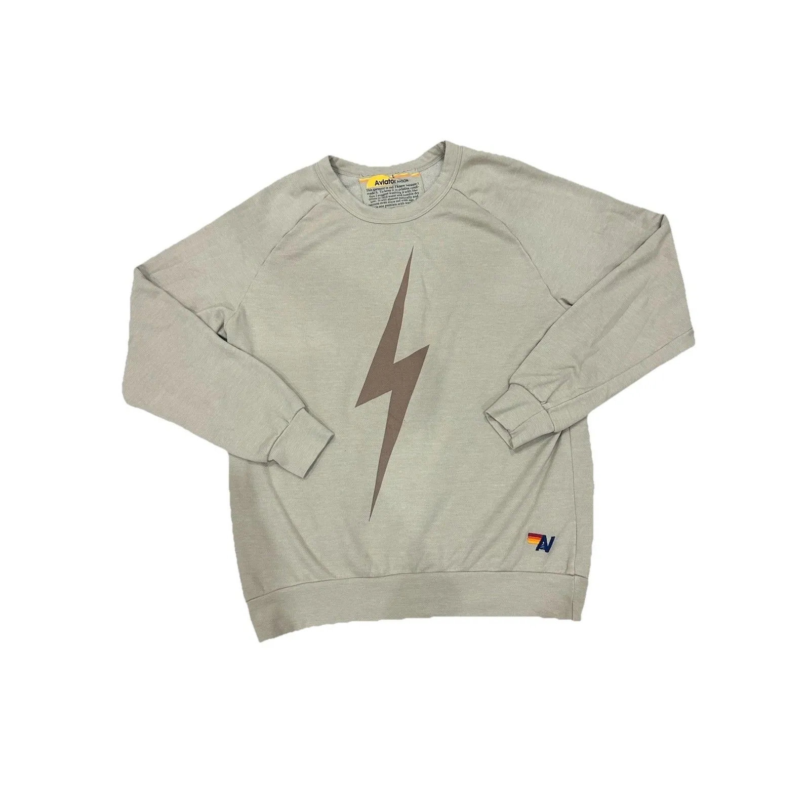 AVIATOR NATION Relaxed Bolt Graphic Crew Neck Long Sleeve Sweatshirt in Sand L - Image 2