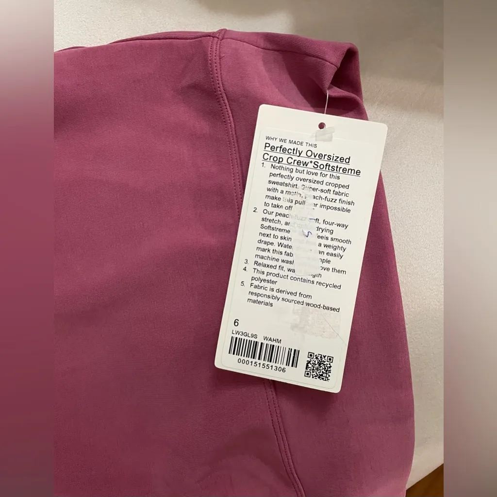 Lululemon NWT Perfectly Oversized Crop Crew Softstreme Pullover Pink Size 6 - Image 5
