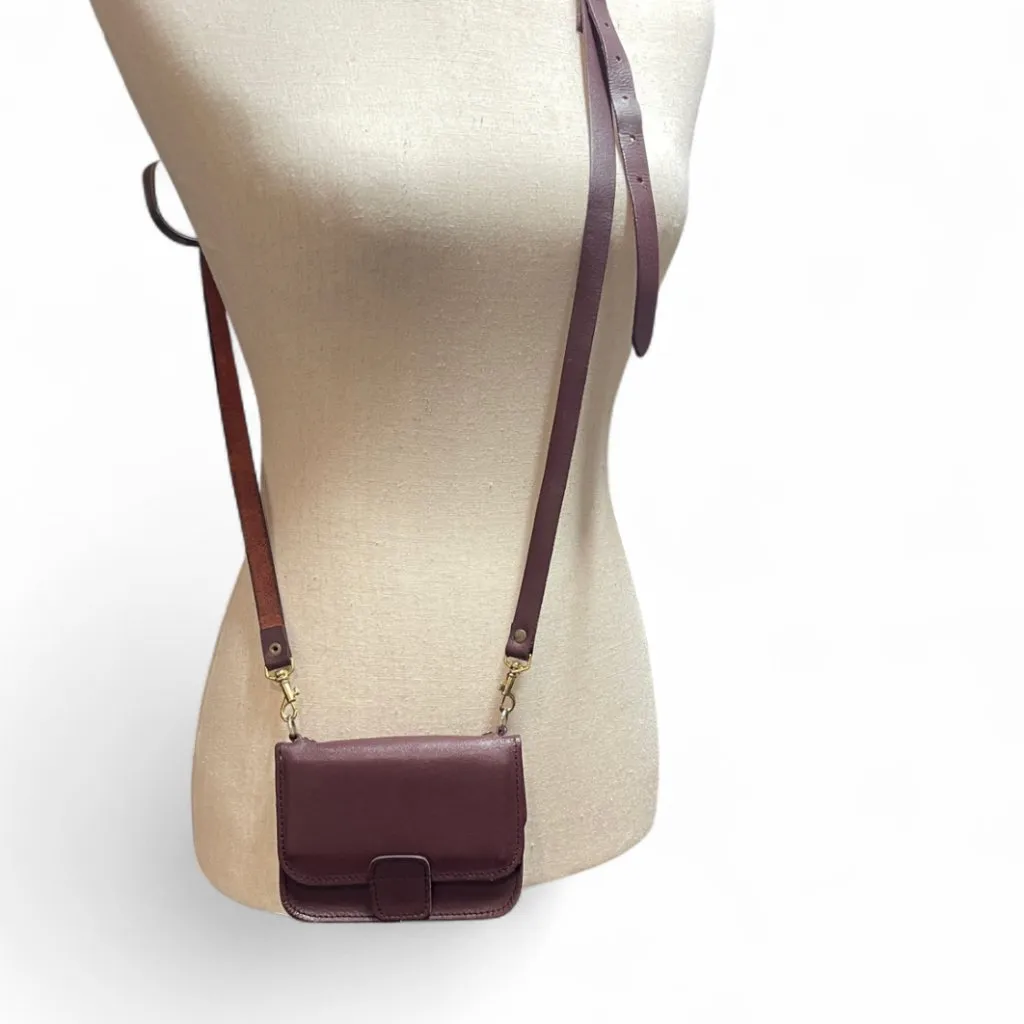 Vintage Burgundy Genuine Leather Mini Crossbody Belt Bag Classic Minimalist Red - Image 2