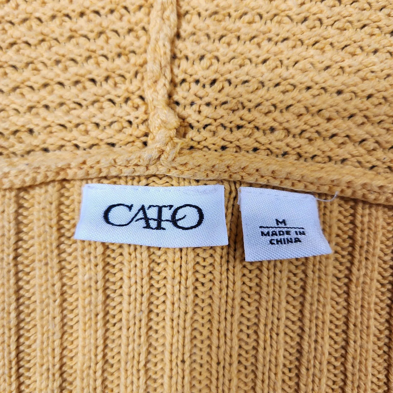 Vintage Y2K Cato Mustard Yellow Cable Knit Hooded Sweater Bell Sleeve Retro M - Image 3