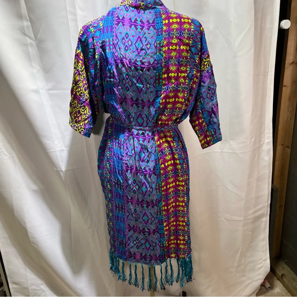 Matthew Williamson Escape 100% Silk Kimono Robe Swimsuit Coverup Size 6 Blue - Image 7